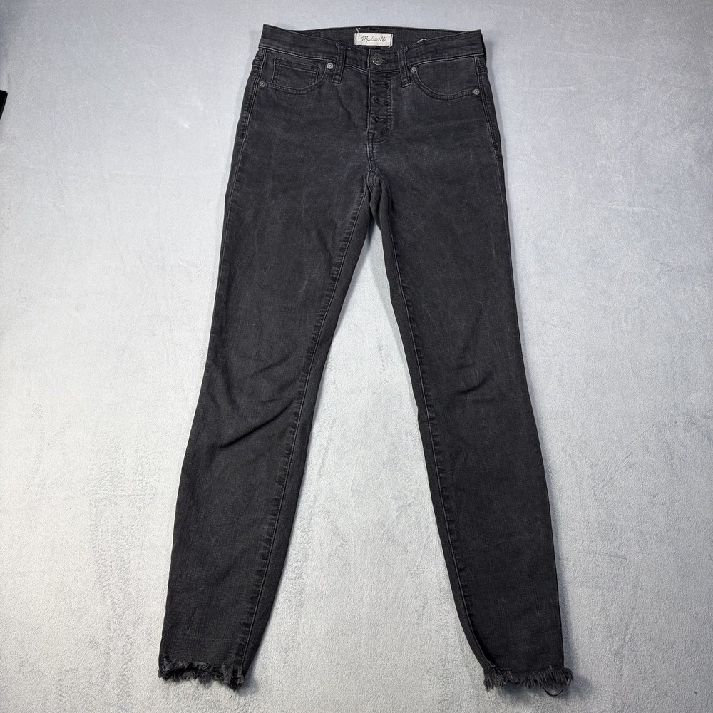 Madewell Jeans Women's size 26 9 Inch HIgh Rise Black  Raw Hem‎ Denim button fly